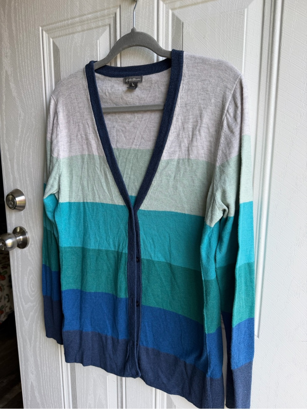 Eddie Bauer Colorblock Cardigan Sweater L Granny Coastal Grandpa Preppy - Picture 4 of 7